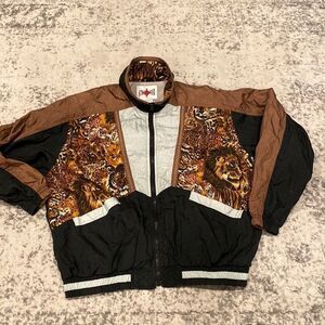 Vintage Active Frontier 100% nylon Crazy Print Windbreaker Leopard & Lion size M
